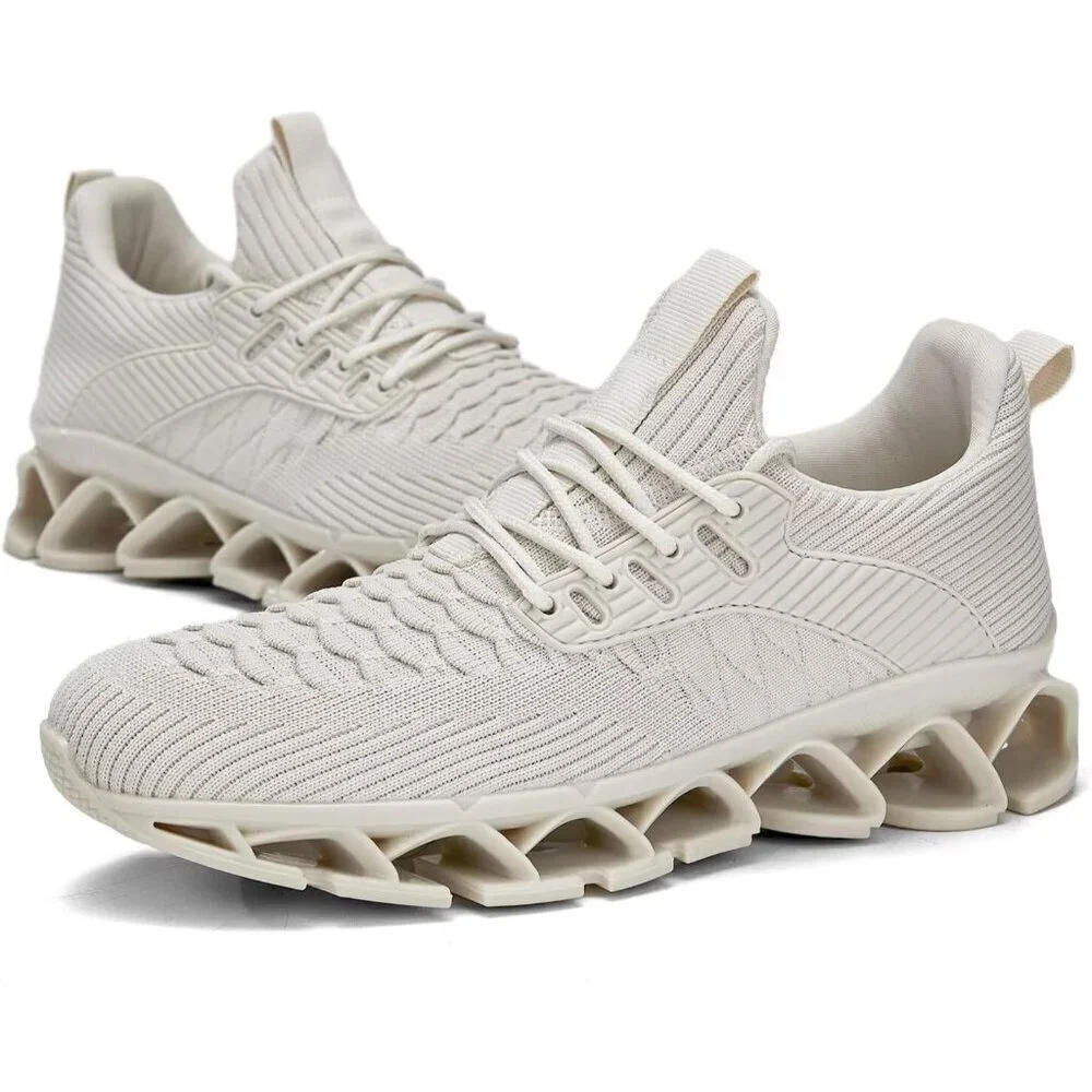 Women's Beige Slip-On Walking Running Shoes Blade Sneakers Non-Slip Comfort